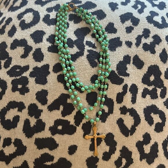 Vintage Brass Lucite Cross Drop Pendant Necklace - Picture 3 of 5